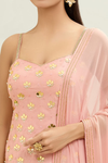 Peach & Gold Embroidered Strappy Kurta and Sharara Set