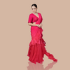 Rani pink drape saree with ruffles and blouse