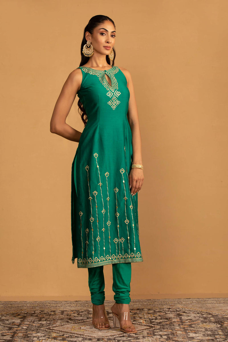 BOTTLE GREEN KURTA SET