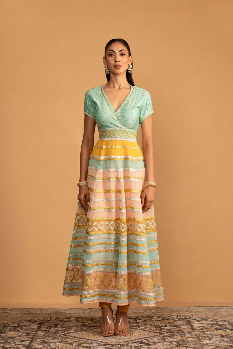 AQUA MULTICOLOUR ANARKALI SET