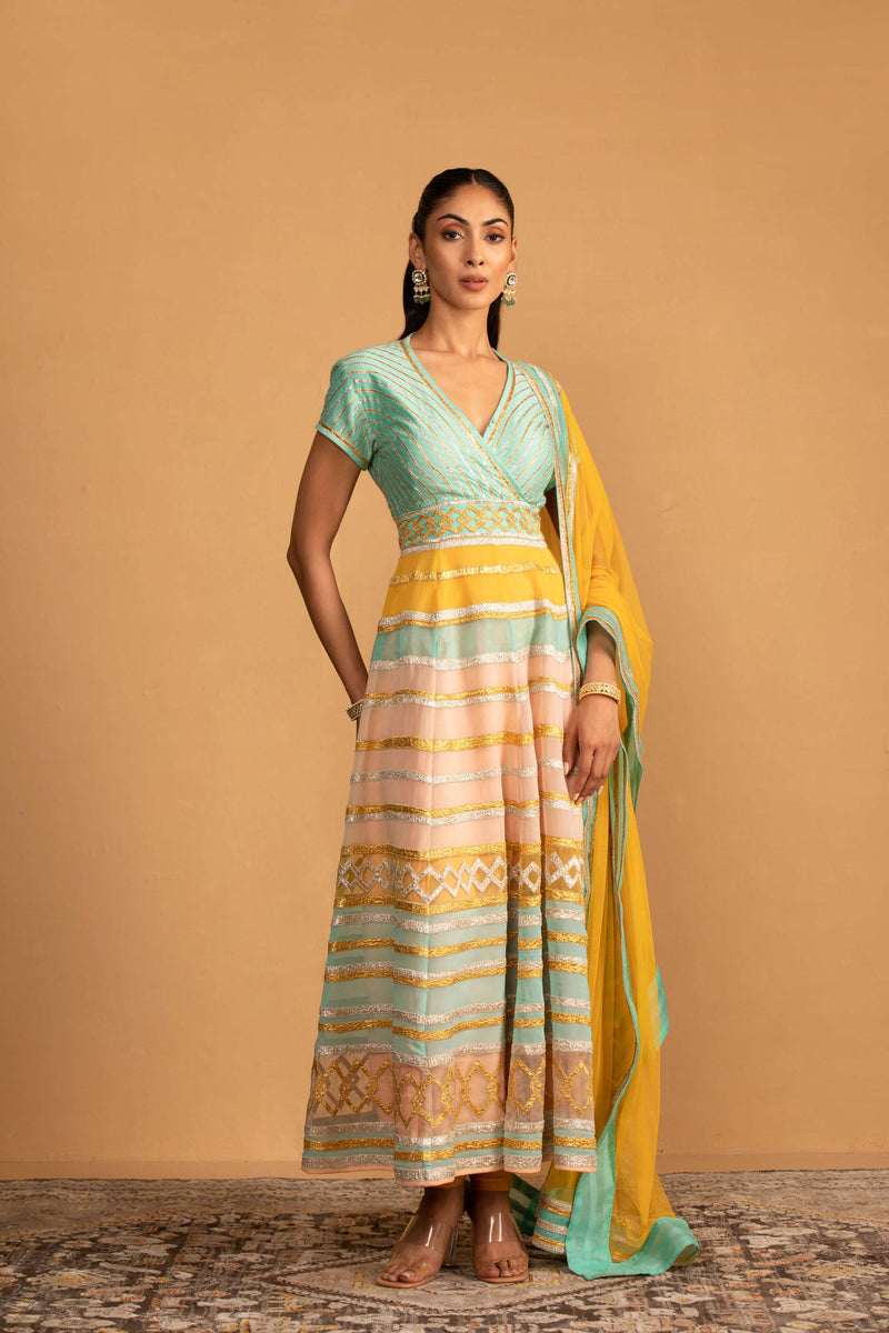 AQUA MULTICOLOUR ANARKALI SET