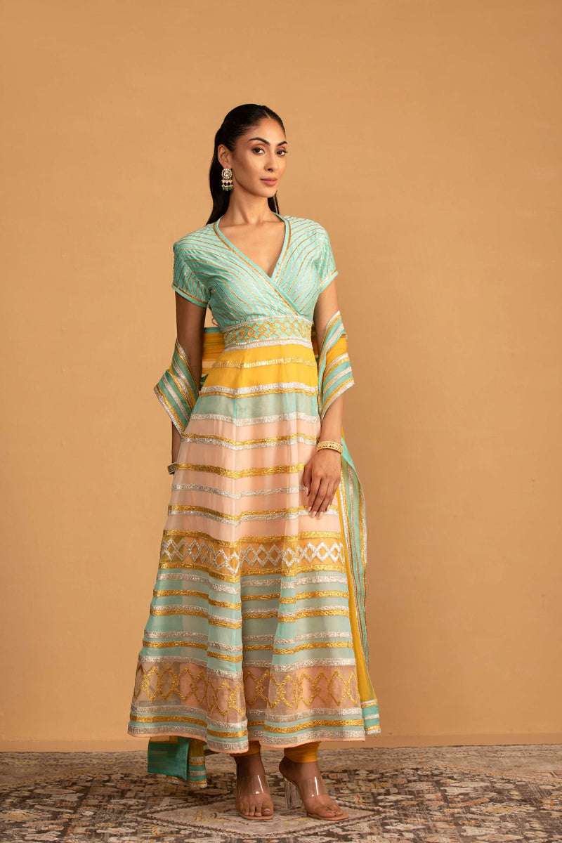 AQUA MULTICOLOUR ANARKALI SET