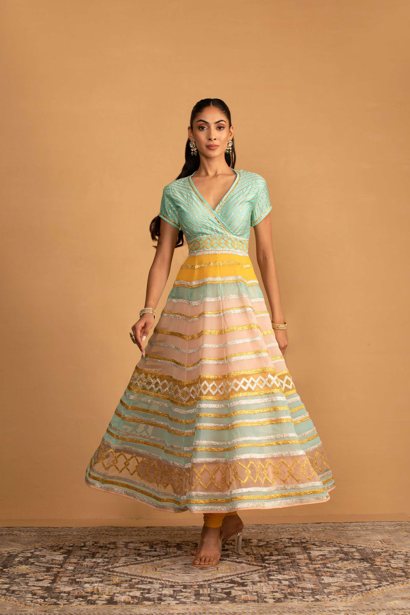 AQUA MULTICOLOUR ANARKALI SET