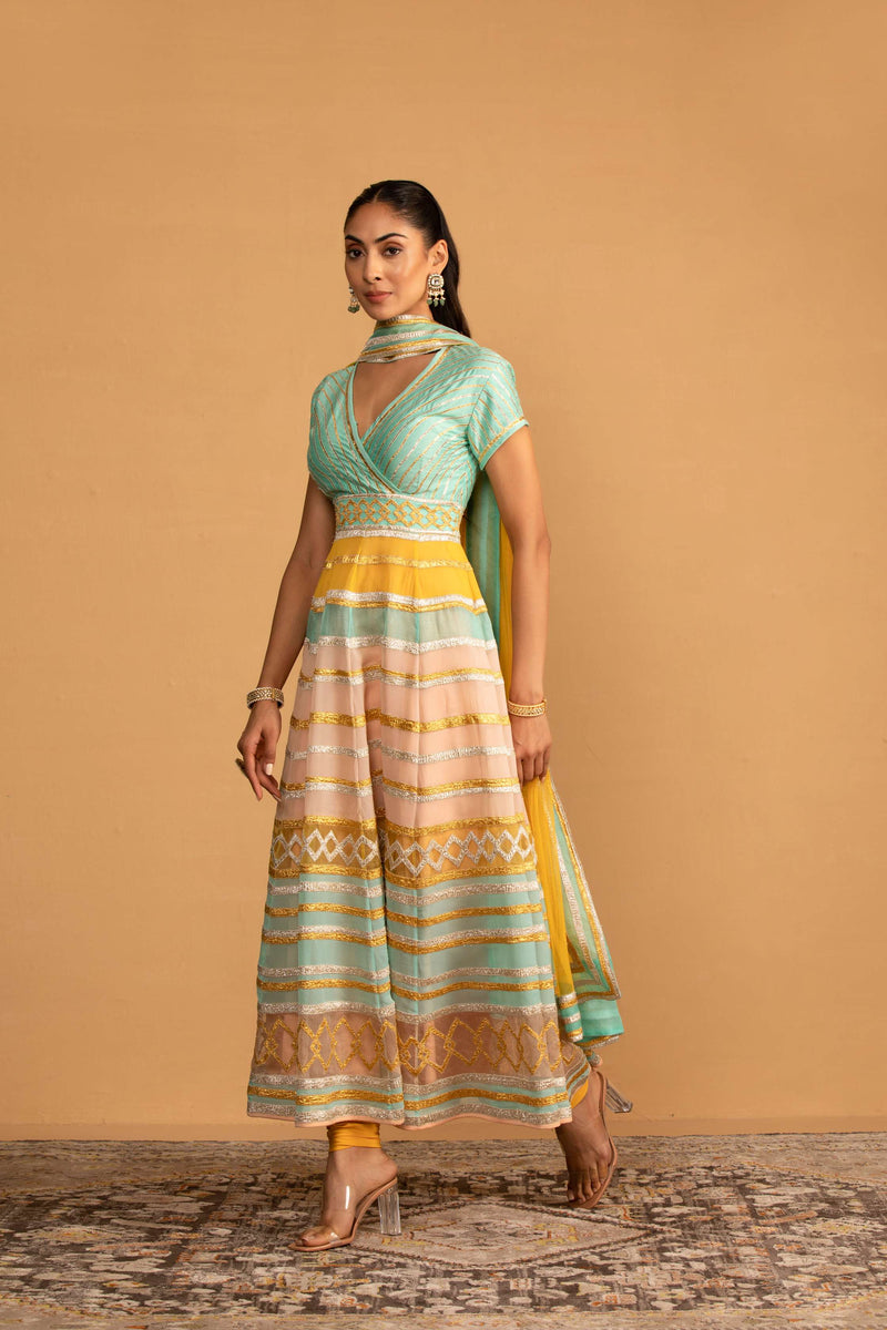 AQUA MULTICOLOUR ANARKALI SET