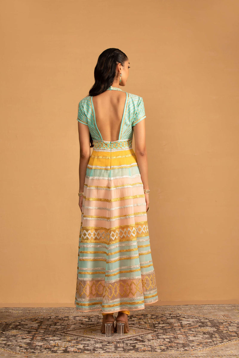 AQUA MULTICOLOUR ANARKALI SET