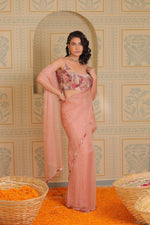 Blush pink drape saree with blouse (potli seperately priced)