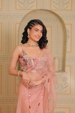 Blush pink drape saree with blouse (potli seperately priced)