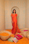 Orange tiedye drape saree with blouse