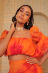 Orange tiedye drape saree with blouse