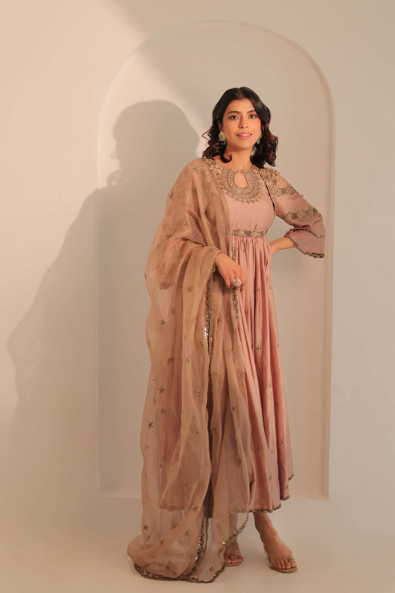 Beige gold anarkali with dupatta Beige gold anarkali with dupatta