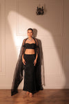 Black cocktail bustier and slit skirt with dupatta