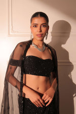 Black cocktail bustier and slit skirt with dupatta