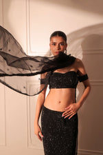 Black cocktail bustier and slit skirt with dupatta