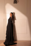 Black ruffle drape saree and blouse with belt