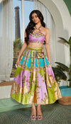 TWILIGHT- Tri-coloured panel embellished half lehenga set.