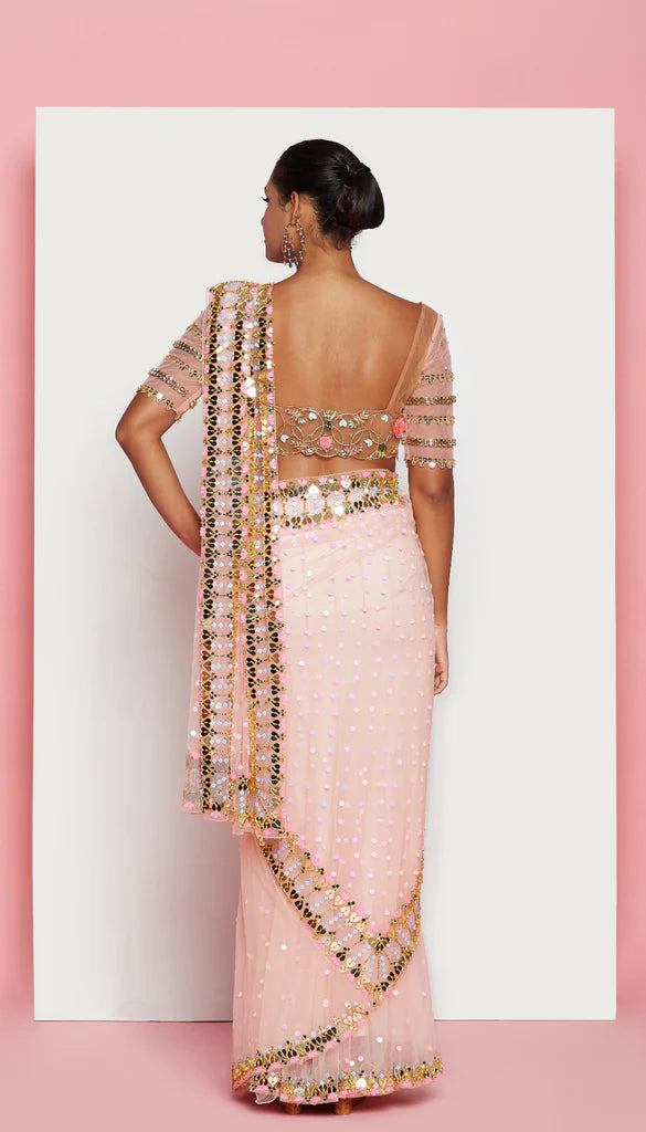 BARELY BLUSH - BLUSH PINK EMBELLISHED SAREE SET