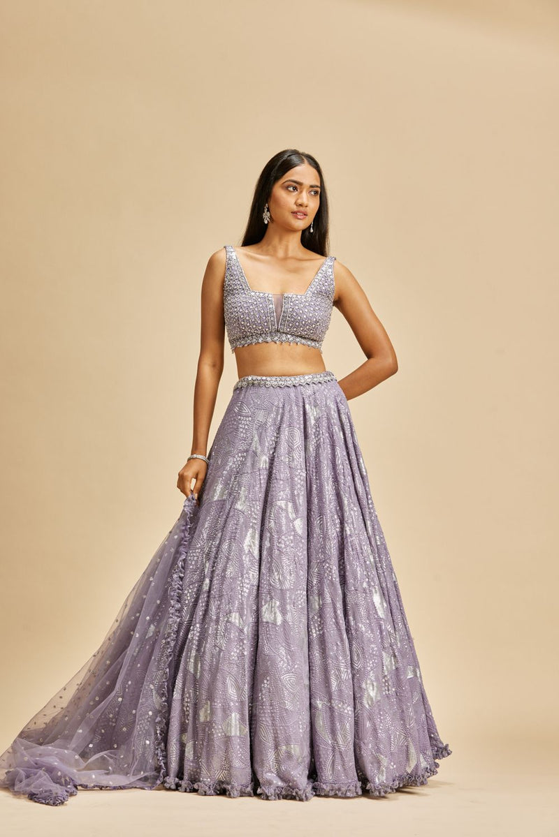 LILAC GEOMETRIC DESIGN LEHENGA SET