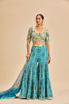 BLUE BANDHANI TIERED SHARARA SET