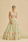 LIME GREEN GATHERED EMBROIDERED LEHENGA CHOLI SET