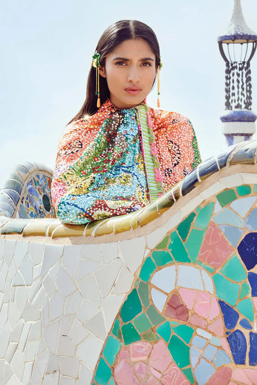 Güella - multicolour step sequin saree set