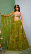 OLIVINE: GREEN EMBELLISHED  FULL LEHENGA SET.