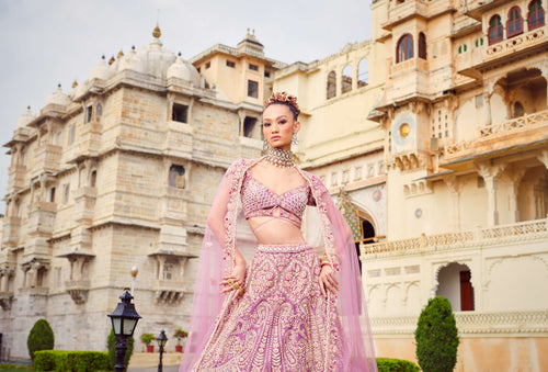 Pastel lavender bridal lehenga