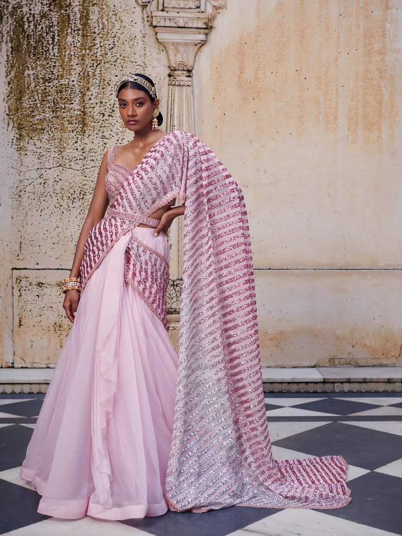 Pink drape saree