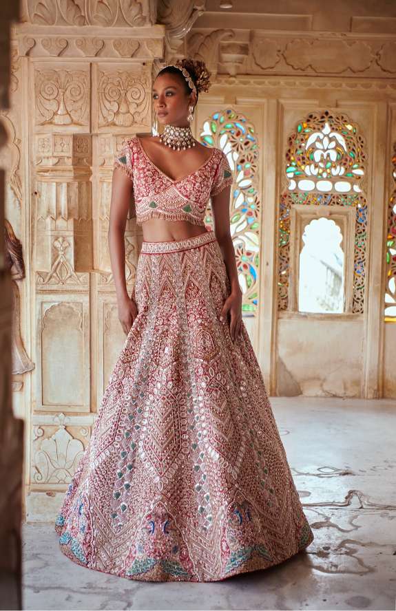 Onion pink bridal lehenga