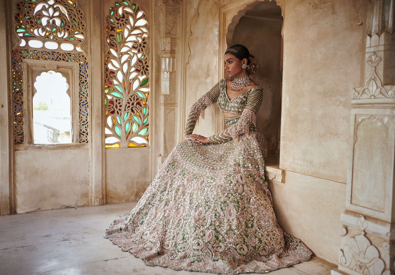 Emerald green bridal lehenga