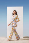 SATIN YELLOW PRINTED JACKET SET