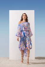 Chiffon Printed One-Off Shoulder Dress With Asymmetric Hem