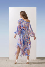 Chiffon Printed One-Off Shoulder Dress With Asymmetric Hem