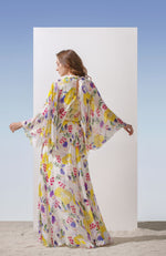 Chiffon Printed Long Dress With Cowled Neckline