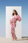 Satin Pastel Printed Ruched Kaftan.