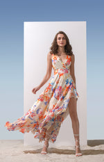 Chiffon Printed Overlapped Neckline Dress