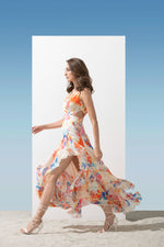 Chiffon Printed Overlapped Neckline Dress