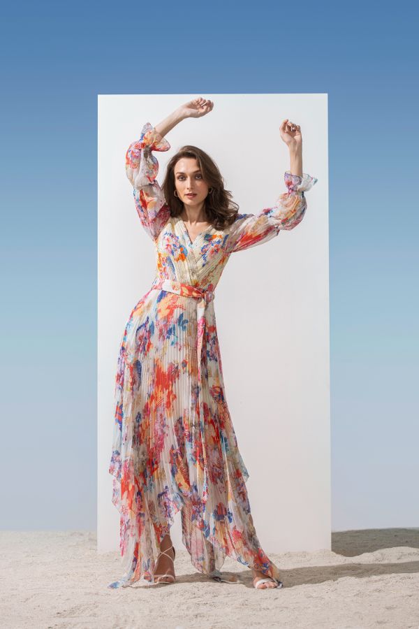 Chiffon Printed Dress With Lurex Georgette Yoke