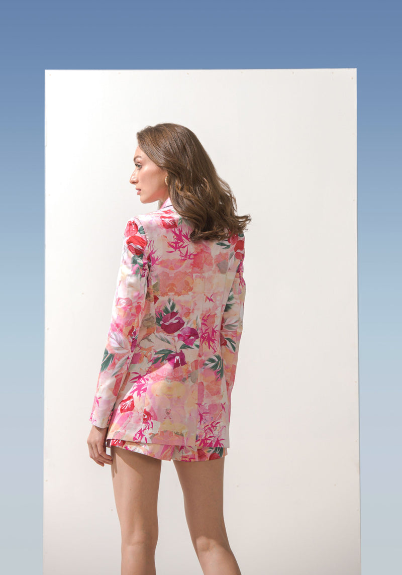 Satin Pastels Printed Jacket With Printed Shorts