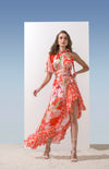 Chiffon Printed Dress With Waterfall Frill Bottom