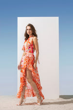 Chiffon Printed Dress With Waterfall Frill Bottom