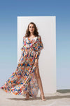 Satin Geometric Printed Cowled Neckline Kaftan