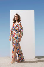 Satin Geometric Printed Cowled Neckline Kaftan