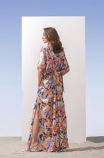 Satin Geometric Printed Cowled Neckline Kaftan