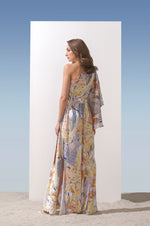 Satin Marbling Printed One Shoulder Kaftan