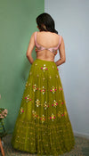 OLIVINE: GREEN EMBELLISHED  FULL LEHENGA SET.