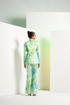 Green Raw Crystal Pant Satin Suit with Bustier