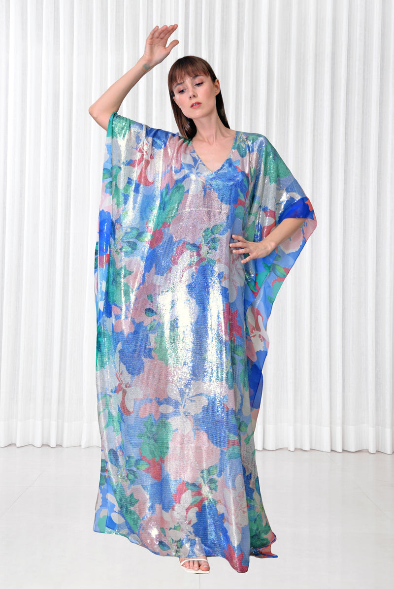 Hibiscus Printed Sequins Kaftan