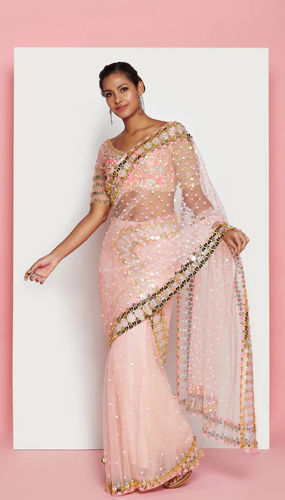 BARELY BLUSH - BLUSH PINK EMBELLISHED SAREE SET