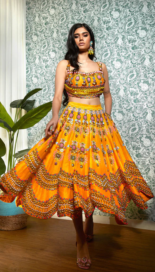 Bumblebee: Mango Embellished Half Lehenga Set