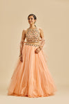 PEACH GATHERED LEHENGA SET